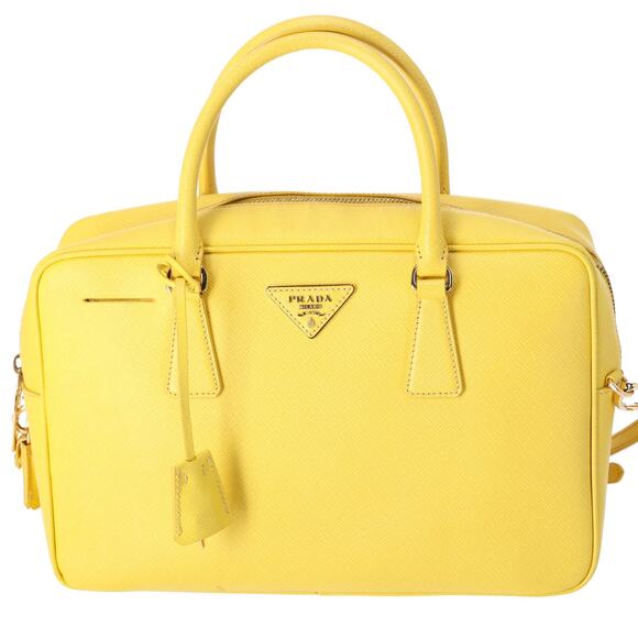 Prada Saffiano Lux Bowler Satchel Bag Girasole Yellow - Picture 1 of 8